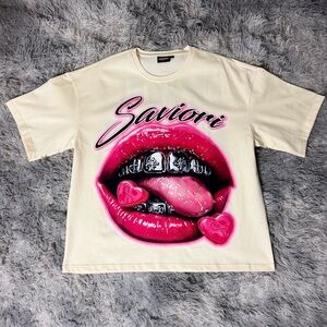 Cream and Pink Graphic Men's Shirt